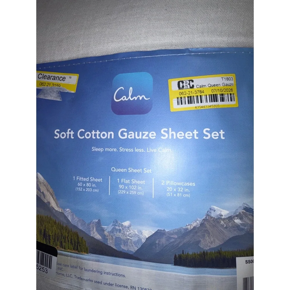 Calm Queen Soft Cotton Gauze Sheet Set White 4 Piece Lightweight Breathable